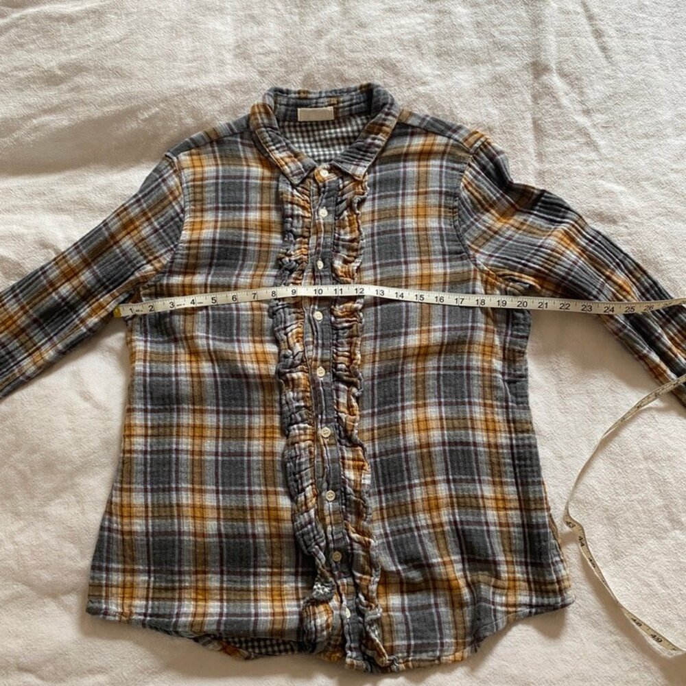 CP Shades Plaid Flannel Button Down Shirt with Ruffle
